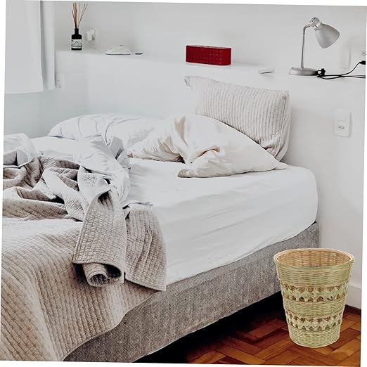 Alipis Retro Woven Wastebasket Home Rubbish Can Stylish Sundries Storage Basket for Bathroom Office Decor