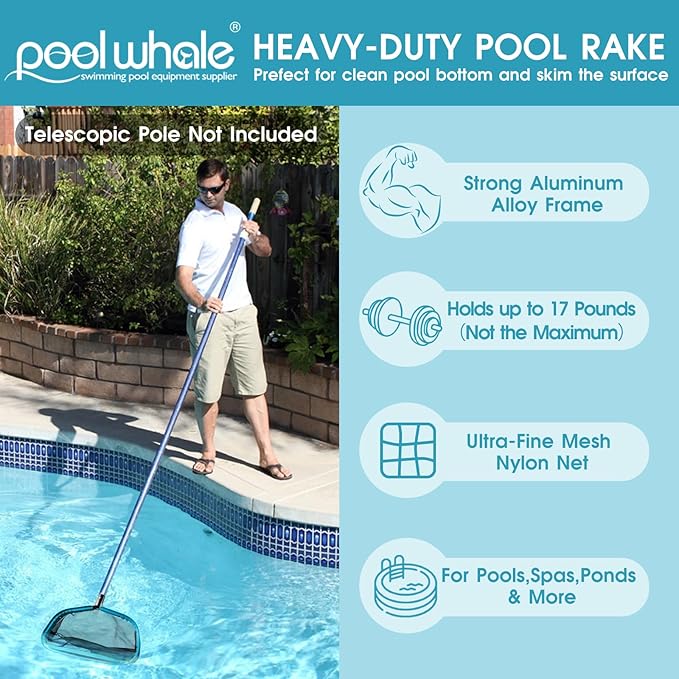 POOLWHALE Pool Skimmer Net Rake Aluminum Frame Deep Nylon Net Ultra Fine Mesh Pool Nets for Cleaning Leaves Debris &amp Swimming Pools Skimming