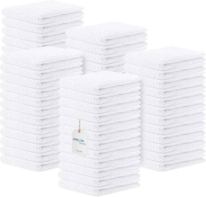 Avalon Towels Ribbed Bar Mop Towels (Value Pack of 60) Size 16x19 – Absorbent and Durable Multipurpose Cleaning Rags Cotton Cleaning Towels Terry Cloth Rags Reusable Shop Rags