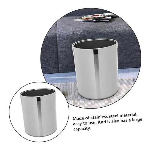 Garneck Bathroom Trash Cans Small Stainless Steel Waste Basket Office Bedroom Garbage Can Kitchen Waste Bin