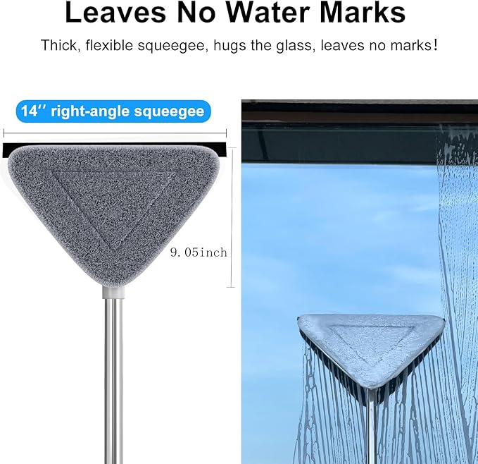 CTIME 78'' 3 in1 Professional Window Squeegee &amp Wall Mop : Window Cleaning Kit with 360° Rotating Triangular Head &amp Universal Cloth Slots (Includes 3 Reusable Pads)