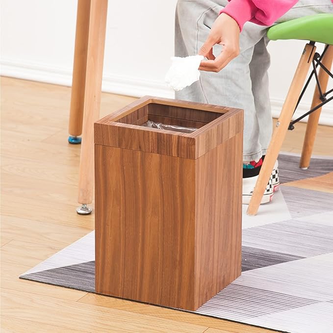12 L Trash Can for Home Living Room Kitchens Bedroom Bathroom Wooden Large Size Square Garbage Bin Uncovered Waste Paper Basket Rubbish Recycling Bins (Color : B)