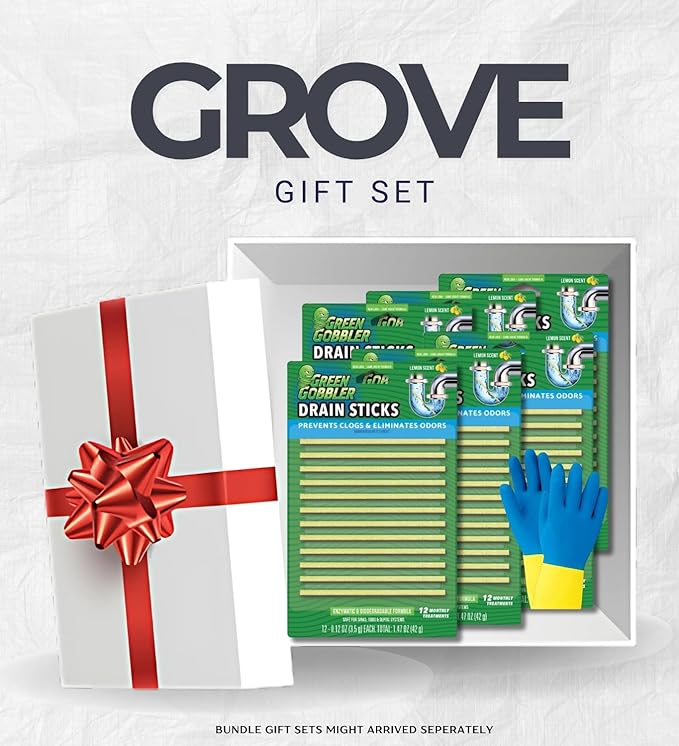 6x Green Gobbler Strip Drain Cleaner and Deodorizer 1.47 oz Bundle with Cleaning Gloves – Drain Smell Eliminator &amp Breaks Down Matter in Drains – Easy-to-Use Deodorizing Strips – Gift Set (7 Items