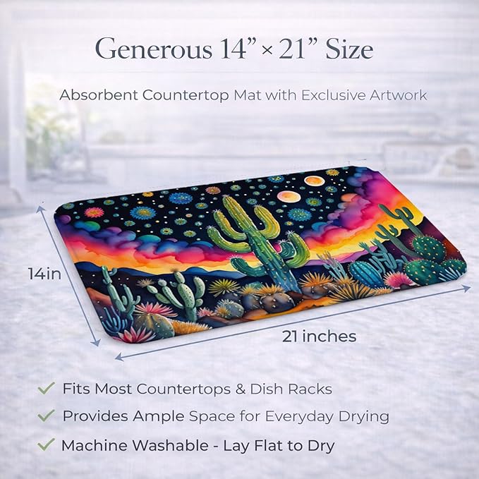 Caroline's Treasures DAC1455DDM Queen of the Night Cactus in Color Dish Drying Mat Absorbent Dish Drying Mat Pad for Kitchen Counter Dish Drainer Mat for Countertop 14 x 21 Multicolor