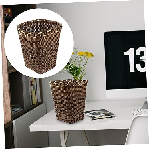 Angoily Hand Woven Square Trash Can Baskets for Bathroom Decor Elegant Waste Basket