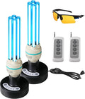 COOSPIDER UV 36Watts UV Sanitizer Lamp 2pack 72w with Remote Control Powerful UVC Light with E26 Base for Basement/Bedroom/Kitchen/Office/Storehouse/Car 3-Gear Timer 110V Ozone Free