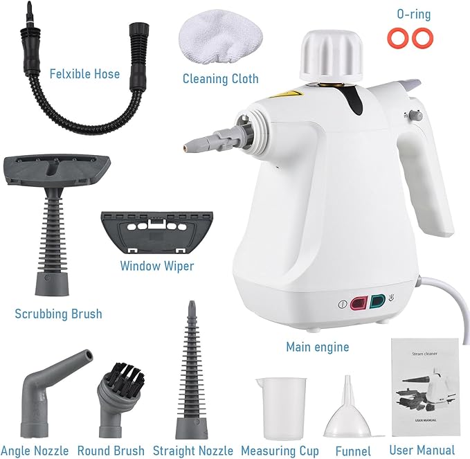 Portable Cleaning Steam Machine 1000W Handheld Steam Cleaner with Non-Slip Handle 3 Bar Steam Pressure and Adjustable Temperature Large Capacity Water Tank and Replaceable Spray Head for Home