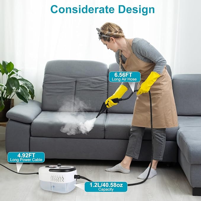 Steam Cleaner 2500W Portable Handheld Steamer for Cleaning with 6-Level Adjustable 15s Heat-Up &amp 1.27 Quarts Tank High Pressure Steam Cleaner for Home Car Grout Tile Dirt Grease Floor