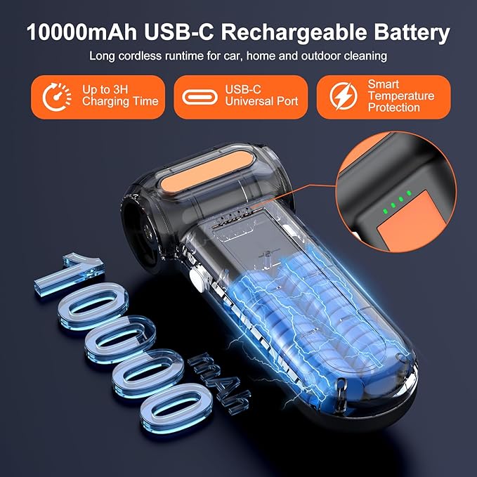 2-in-1 Compressed Air Duster 180000RPM Powerful Motor Cordless Vacuum Cleaner with 10000mAh Battery Portable Electric Air Duster Dust Blower for Computer Keyboard Outdoor House Car and Office