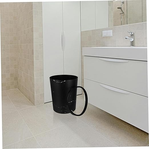 Large Capacity Marble Pattern Trash Bin for Home Office Stylish Wastebasket for Bathroom Living Room Plastic Garbage Can with Press Ring Design