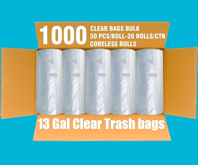 Tall Kitchen Trash Bags 13 Gallon 1000 Count Unscented Clear Plastic Recycling Bags