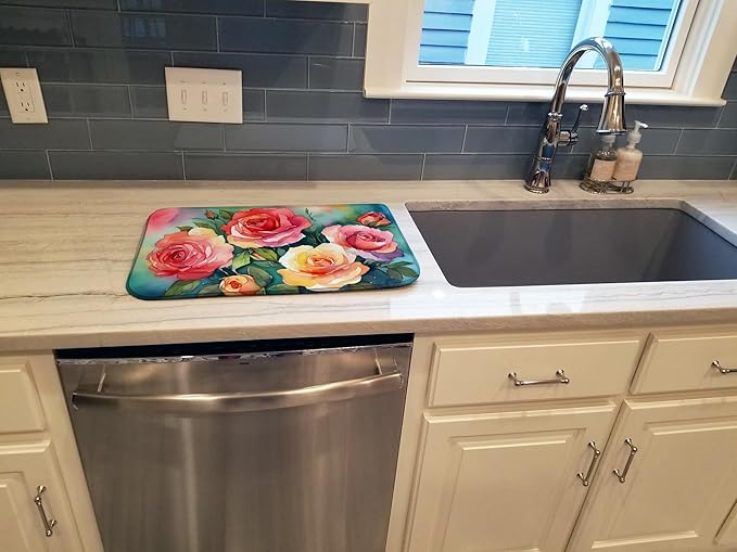 Caroline's Treasures DAC1701DDM Oklahoma Roses in Watercolor Dish Drying Mat Absorbent Dish Drying Mat Pad for Kitchen Counter Dish Drainer Mat for Countertop 14 x 21 Multicolor