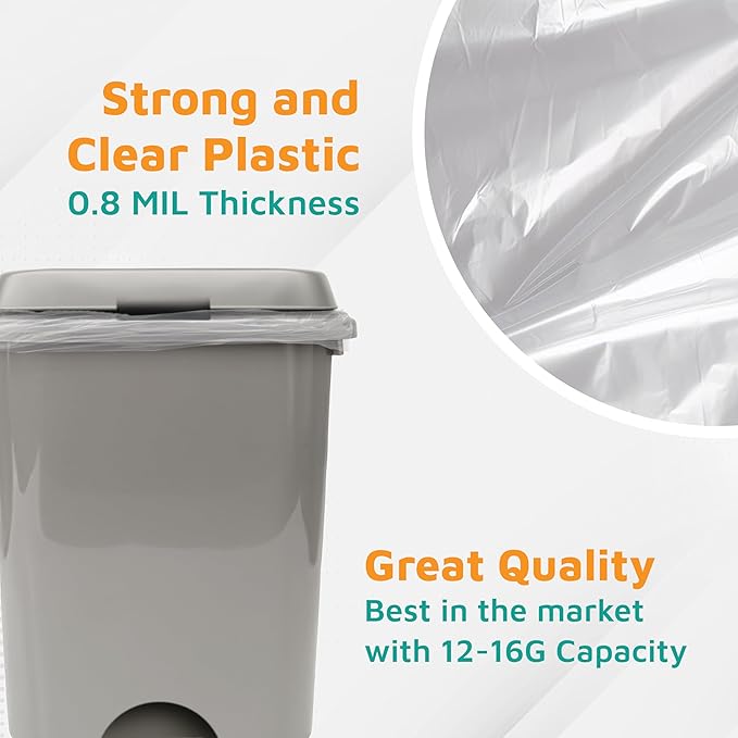 PlasticMill Heavy Duty Trash Bags - Clear Garbage Bags - Plastic Trash Bags - Kitchen Bathroom Office Garbage Bags Trash Can Liners - 12-16 Gallon 0.8 Mil 24x33 (400-Count)