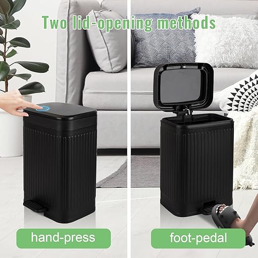 rejomiik Small Bathroom Trash Can with Lid 2.1 Gallon Soft Close Step Slim Garbage Can Waste Bin for Office Bedroom Kitchen Black