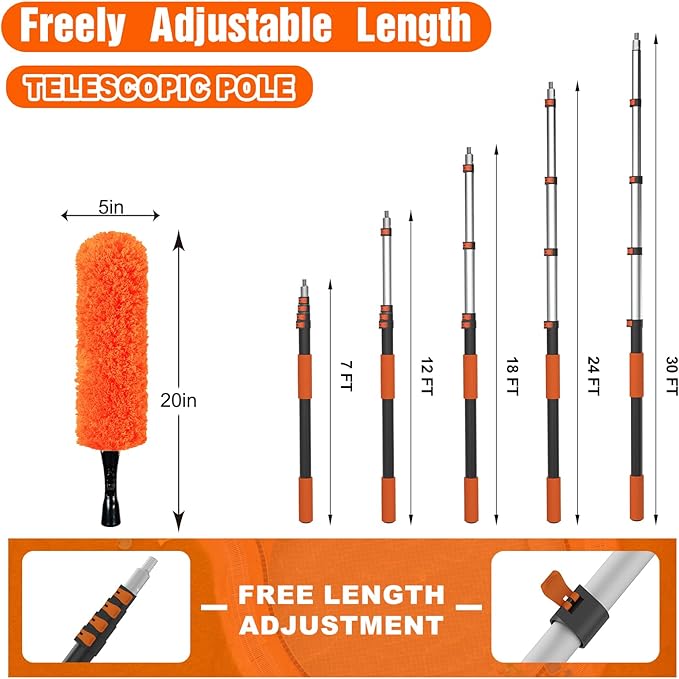 36FT Reach Duster Cleaner Kit Dusters for Cleaning with Extension Pole Baseboard &amp Wall and Window Cleaner Mop for Fan Blades High Ceiling and Cobweb