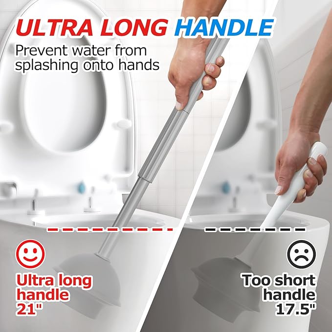 2Pack 2 in 1 Toilet Brush and Plunger Set Extended Handle PlungerToilet Bowl Brush Plunger SetBathroom Cleaning Tools Toilet Brush Plunger ComboCleaning BrushCleaning Supplies（Dark Grey）