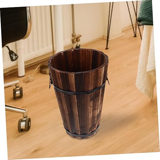 NUOBESTY Rustic Wooden Trash Can Sized Waste Basket with Handle for Bedroom Living Room Office Versatile Storage for Home