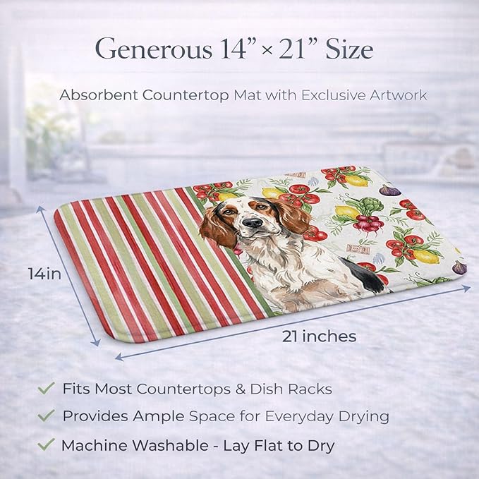 Caroline's Treasures Tricolor English Setter Vegetables Dish Drying Mat Absorbent Dish Drying Mat Pad for Kitchen Counter Dish Drainer Mat for Countertop 14 x 21 Multicolor