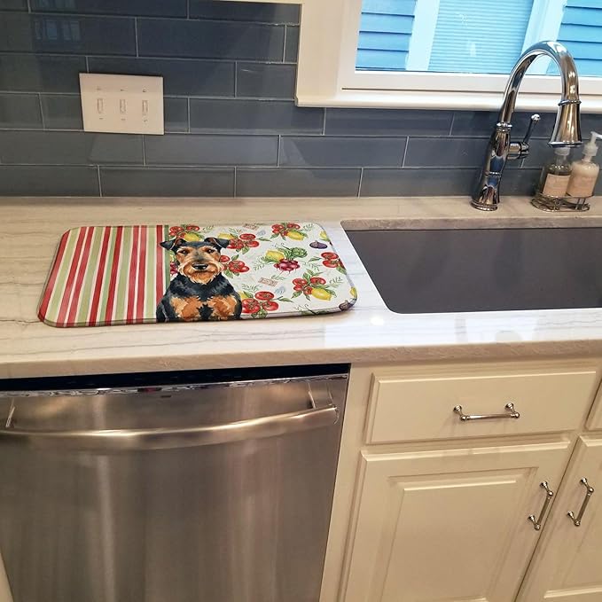 Caroline's Treasures Airedale Terrier Vegetables Dish Drying Mat Absorbent Dish Drying Mat Pad for Kitchen Counter Dish Drainer Mat for Countertop 14 x 21 Multicolor