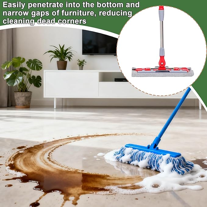 Microfiber Mops for Floor Cleaning | 360 Degree Rotating Flat Head Mop | Telescopic Handle Quick Cleaning Scrubber with 7 Pads for Commercial Home Daily Maintenance Kitchen Apartment Tile Large Open A
