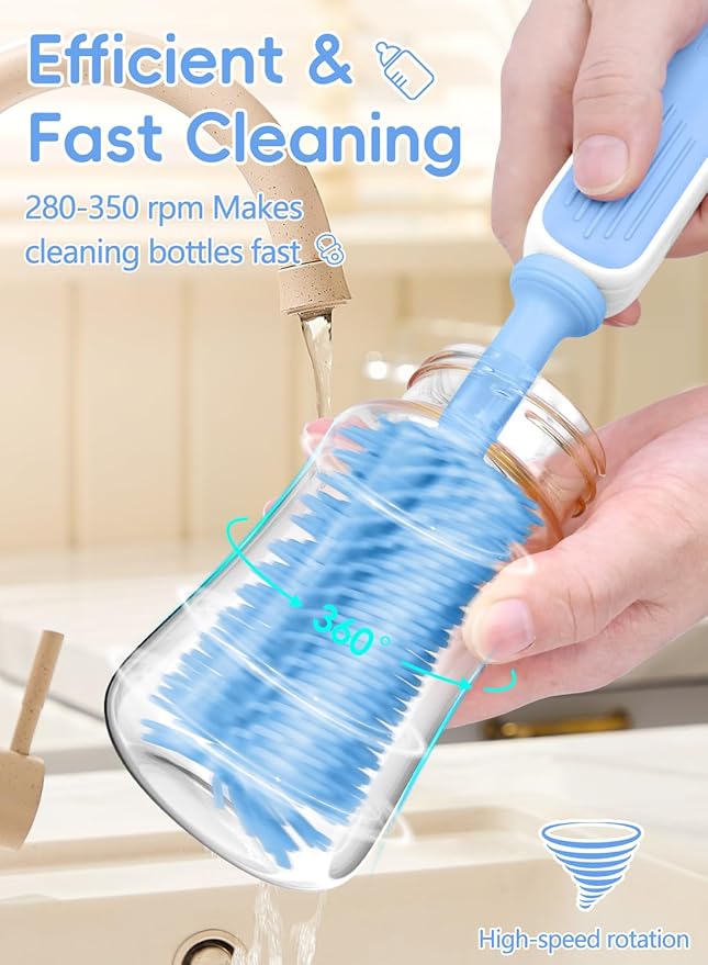Electric Baby Bottle Brush Cleaner for Travel – BPA-Free Silicone One-Button 360° Deep Cleaning 2000mAh Rechargeable Portable Bottle Cleaning Kit with Storage Box for Home &amp On-The-Go