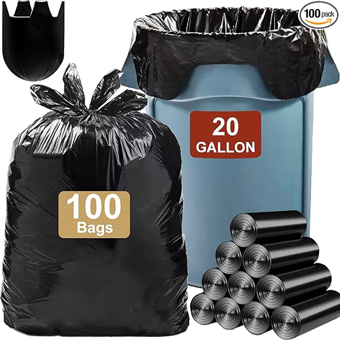 20 Gallon Heavy Duty Trash Bags (100 Count) 1.2 MIL THICK with Twist Ties Compatible with Rubbermaid Brute &amp Winco &amp Behren 20 Gallon Round Trash Can Extra Large Sturdy &amp Tear-Resistant