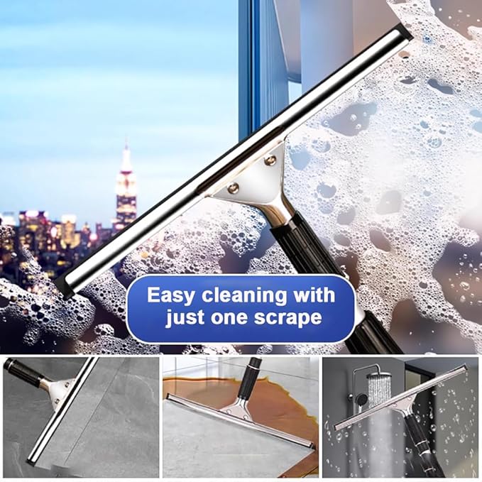13.8-Inch High-Reach Window Wiper Set with 1.2-15M Aluminum Alloy Telescopic Cleaning Pole Professional Stainless Steel Glass Wiper Suitable for Residential/CommercialPole Length 1.2m