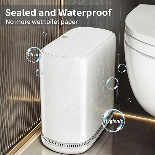 Bathroom Trash Can with Lid 3 Gallon Small Slim Garbage Bin with Auto-Adsorption &amp 75 Bags (5 Rolls) Mini Waste Basket Dog Proof for Bathroom Kitchen Office Bedroom Laundry Toilet Rv Whit