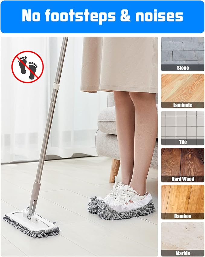 8 Pcs Mop Slippers Socks Floor CleaningMicrofiber Shoe Covers dust Washable Reusable for Woman Man House Kitchen (Grey)