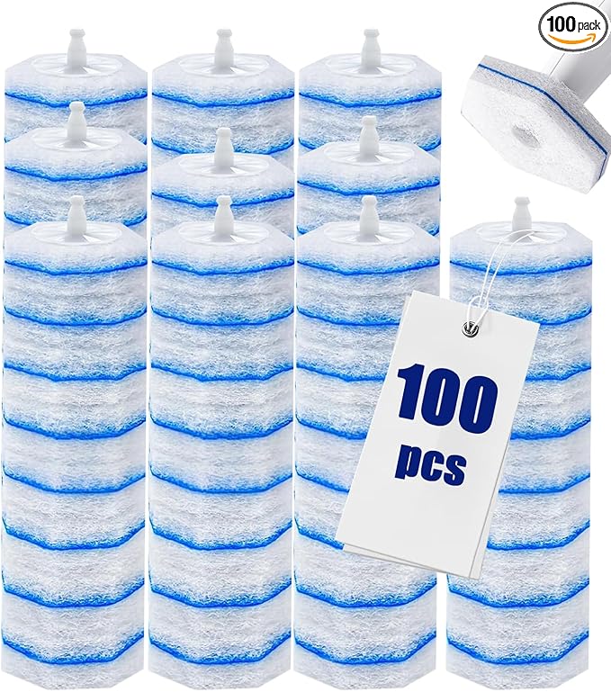 100 Pcs DisposableToilet Wand Refills for Clorox 5X Cleaning Power Scrubber Upgrade Fiber Cleaner Heads for for Toilet and Bathroom Cleaning