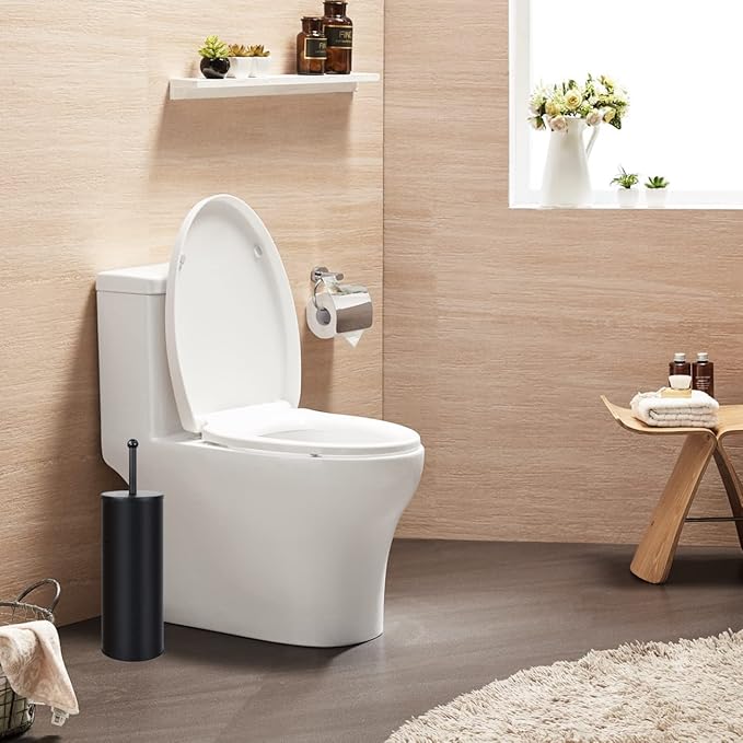 Black Toilet Plunger with Holder Bathroom Metal Canister Holder Drip Cup Heavy Duty Deep Cleaning