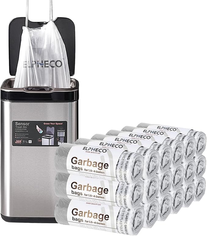 ELPHECO 2.5 Gallon Trash Bags │ 15 Liters Drawstring Garbage Bags │ Small Trash Bags For Bathroom Office Living Room Use │ Suitable For 1.5-4 Gallon Trash Can │ 18×20 │ 180 Count / 18 Rolls │ A