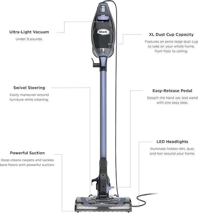 Shark Rocket Pro DLX | Corded Stick Vacuum | Removable Hand Vacuum Advanced Swivel Steering XL Dust Cup Capacity | Crevice Tool Upholstery Tool &amp Anti-Allergen Dust Brush | Gold | HV371GD