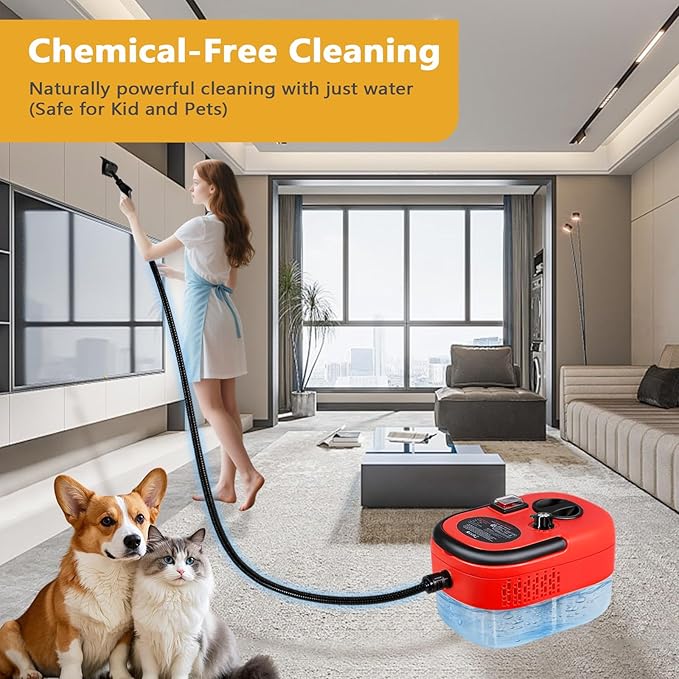 Handheld Steam Cleaner with 1200ml Large Water Tank &amp High Pressure - for Floors Upholstery Grout Cars Tiles Windows Kitchen