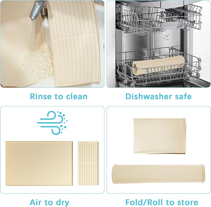 Golener Silicone Coffee Mat Set - 24 x 16 Coffee Bar Mat for Countertop Kitchen Station Pad Accessories Fit Under Cafe Maker Espresso Machine Dish Drying Mat Heat Resistant Kitchen Pad Beige