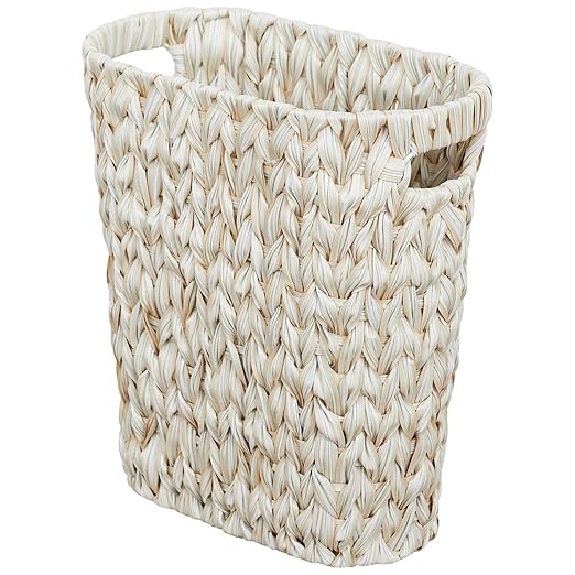 Wicker Trash CanBathroom Trash CanWaterproof Wicker Waste Basket for BathroomNarrow Small Waste Basket for BedroomOffice Cream White 5 Gallon
