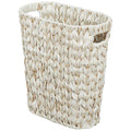 Wicker Trash CanBathroom Trash CanWaterproof Wicker Waste Basket for BathroomNarrow Small Waste Basket for BedroomOffice Cream White 5 Gallon