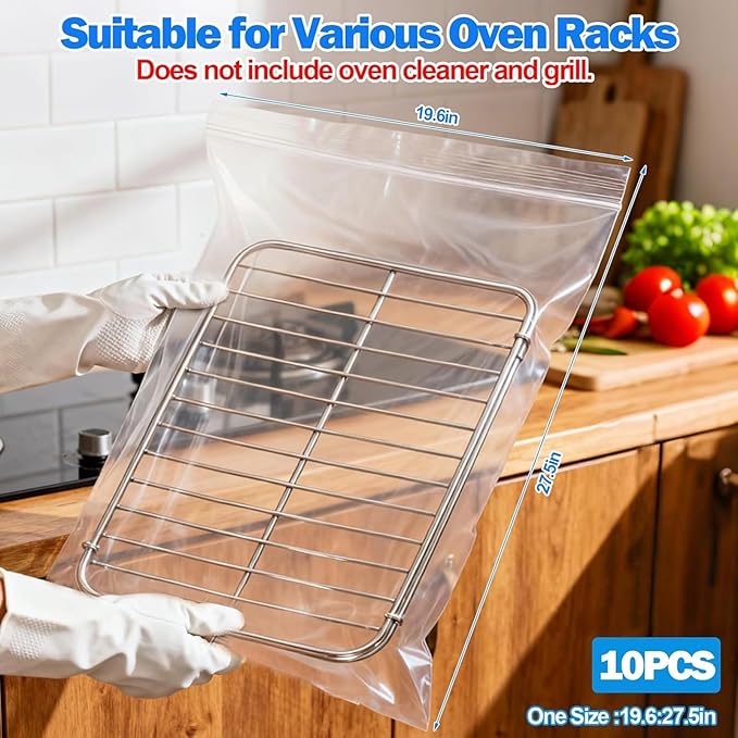 Oven Rack Cleaner Bags - Ten Piece Grate Degreaser Washing Sack Heavy Duty Appliance Cleaning Tool Heat Resistant Scrubber Protector | Efficient Maintenance Aid for Stove Microwave Grill Toaster Kit