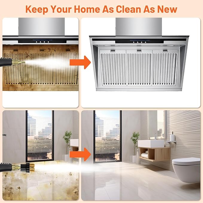 Steam Cleaner 2500W High Pressure Steam Cleaner for Home Steamer for Cleaning with 3 Brush Heads 2 washers and Extended Rod Handheld Steam Cleaner for Upholstery Kitchen Bathroom (Orange)