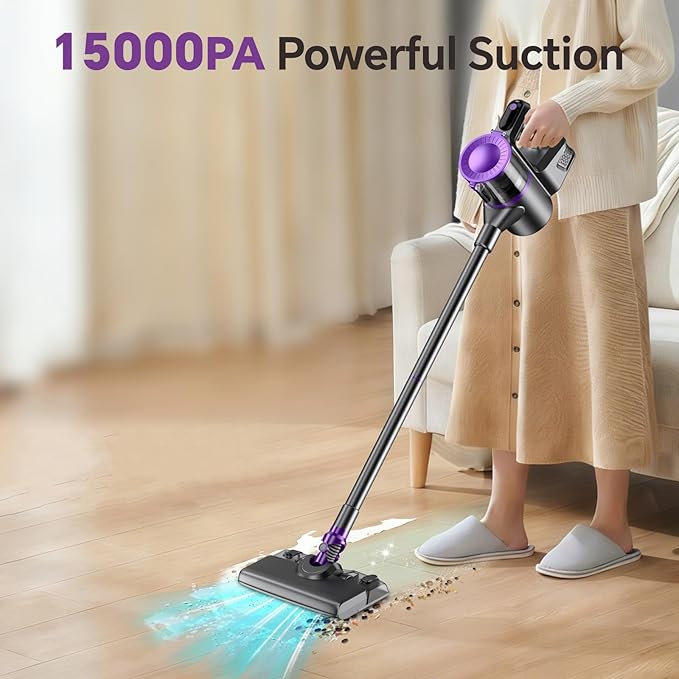 Cordless Vacuum Cleaner Powerful Vacuum Cleaners for Home with Mopping Combo Water Tank Stick Vacuum Cordless Rechargeable Lightweight Vacuum for Hard Floors Carpet Pet Hair Purple
