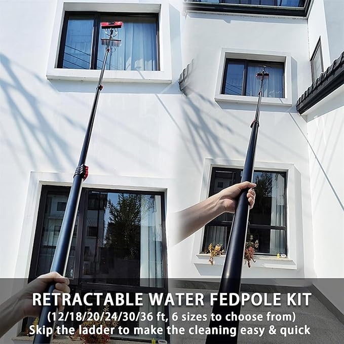 Telescopic Water Fed Pole Kit Window Cleaning Pole Brush HoseOutdoor Tall Window Cleaner Car Glass Solar Panel Cleaning SystemWater Fed Brush Extendable Pole Kit Washing Tool ( Size : 24FT/7.2M )