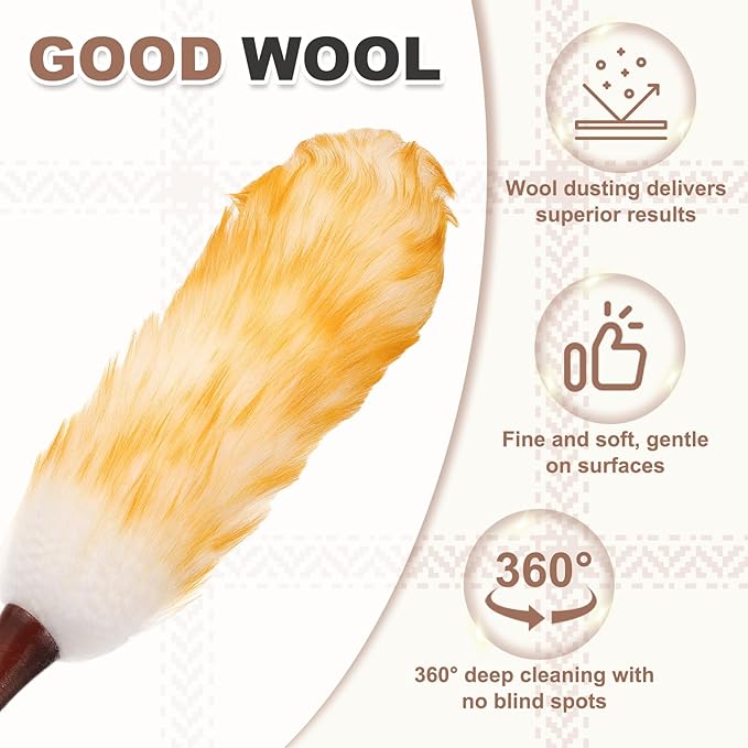 uxcell Wool Duster 20.5 Natural Feather Cleaner Household Cleaning Duster with Solid Wooden Handle for Cleaning Fans Window Blinds Shelves Furniture White Gold
