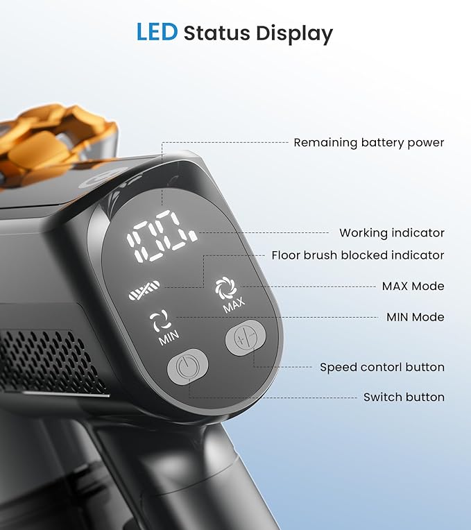 Cordless Vacuum Cleaner 550W/45Kpa Vacuum Cleaners for Home with LED Display 8 in 1 Lightweight Stick Vacuum with 60Min Runtime Anti-tangle Wall Mount Charging for HardFloor/Carpet/Pet Hair