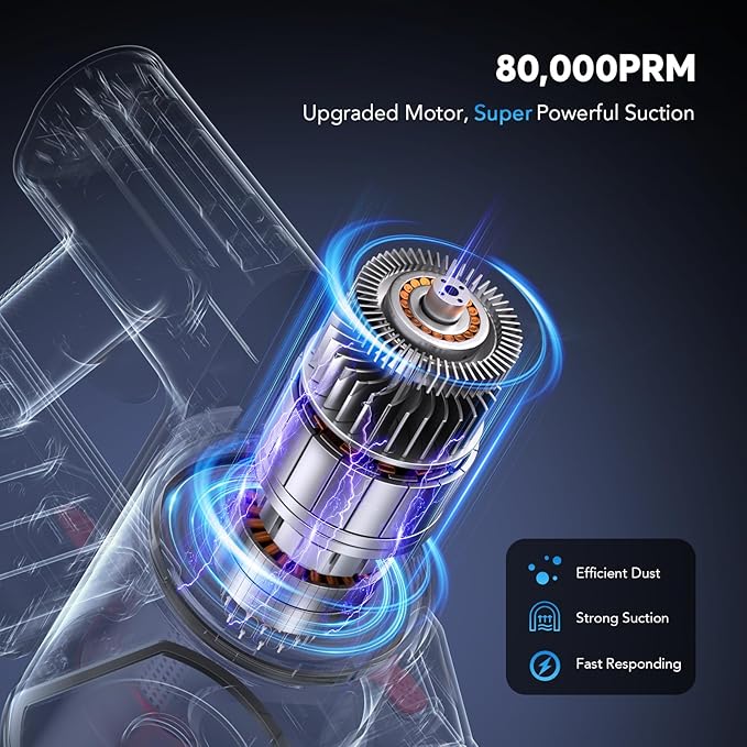 Cordless Vacuum Cleaner for Home 80000PRM Powerful 4 in 1 Lightweight Stick Vacuum with 2 Adjustable Suctions Max 40 Mins Runtime 2600mAh Rechargeable Vacuum Cleaners (Rave Red)