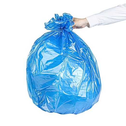 Restaurantware Recycling Trash Bags 250 Count 20-30 Gallon Heavy-Duty Plastic Trash Liners Tear-Resistant Blue Waste Disposal Bags Leak-Proof Star Seal Bottom Bags for Commercial Kitchens