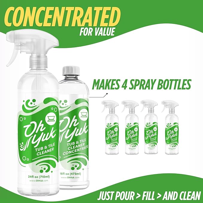 Oh Yuk Tub and Tile Cleaner – Combo Pack with Spray and Concentrate Refill | Cleans Tubs Tiles and Shower Walls | 4X Long-Lasting Value | Biodegradable Vegan Cruelty-Free | Made in USA