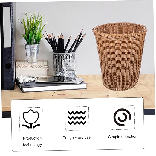Alipis Woven Wastebasket Eco-Friendly Simulated Rattan Trash Basket for Office Home Sturdy Beige Design Decorative Container for Bathroom Kitchen Living Room