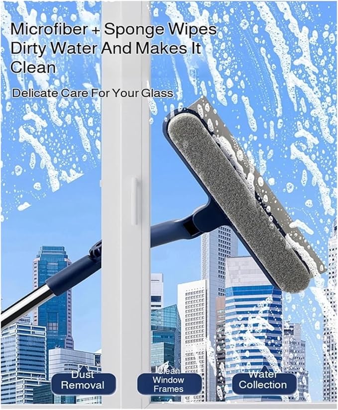 Window Cleaner For Double-Sided Scrubbing - Professional Home Cleaning Tool With Glass Scraper(Blue)