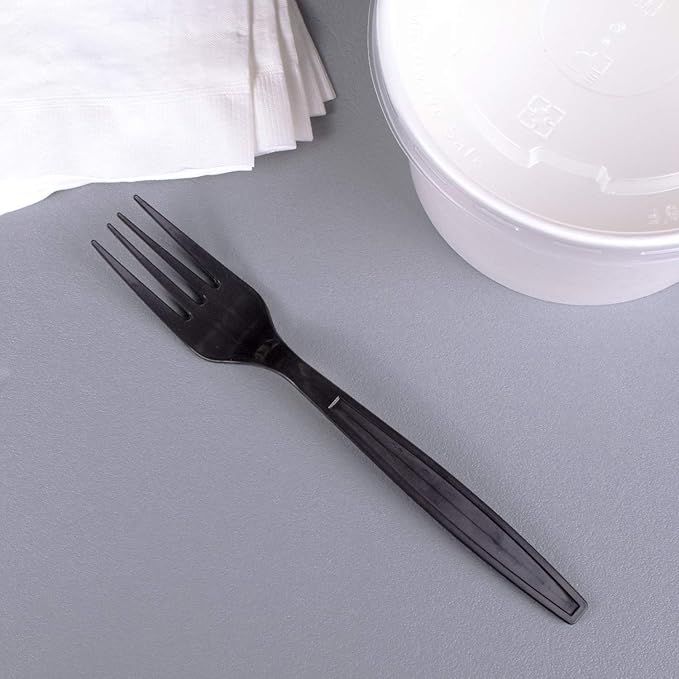 Karat [7 - 1000 ct] Heavy Duty Plastic Forks Individually Wrapped - Sturdy Disposable Forks for Restaurants &amp Food Trucks | Black