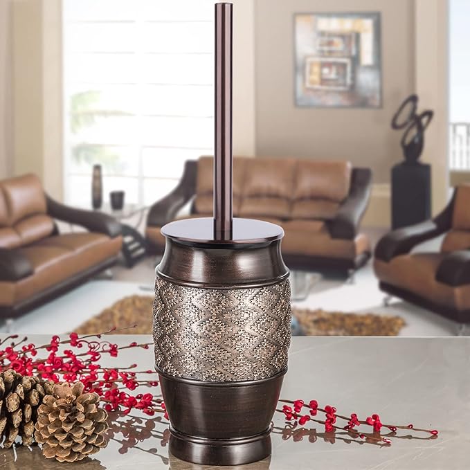 Creative Scents Dublin Brown Bathroom Accessories Set 6-Piece Resin Bathroom Decor Set Includes Toilet Bowl Brush and Holder Tissue Box Cover Soap Dispenser Soap Dish Cup &amp Toothbrush Holder